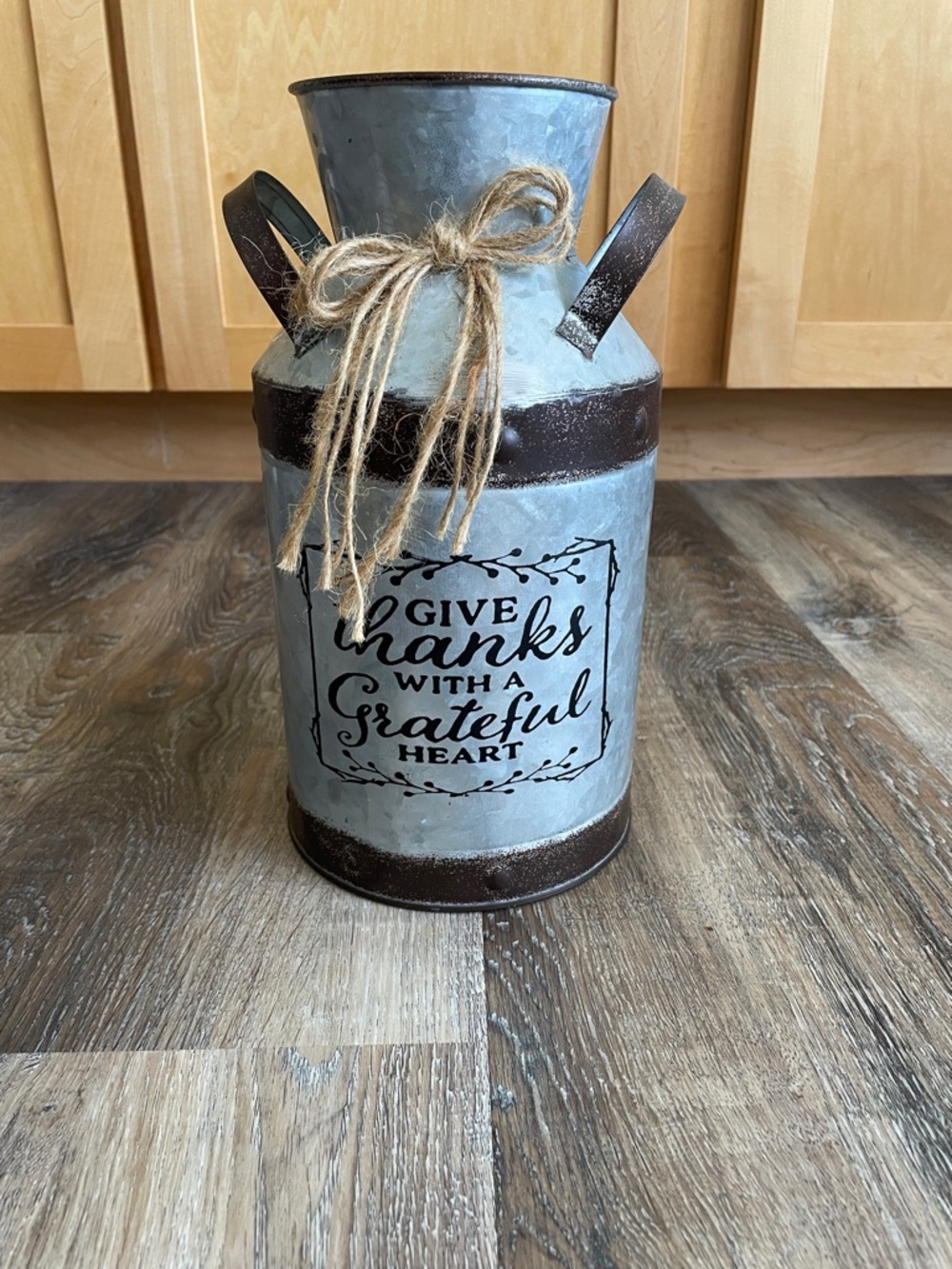 Give Thanks Grateful Heart Rustic milk bottle Metal Canister - Gray & Brown